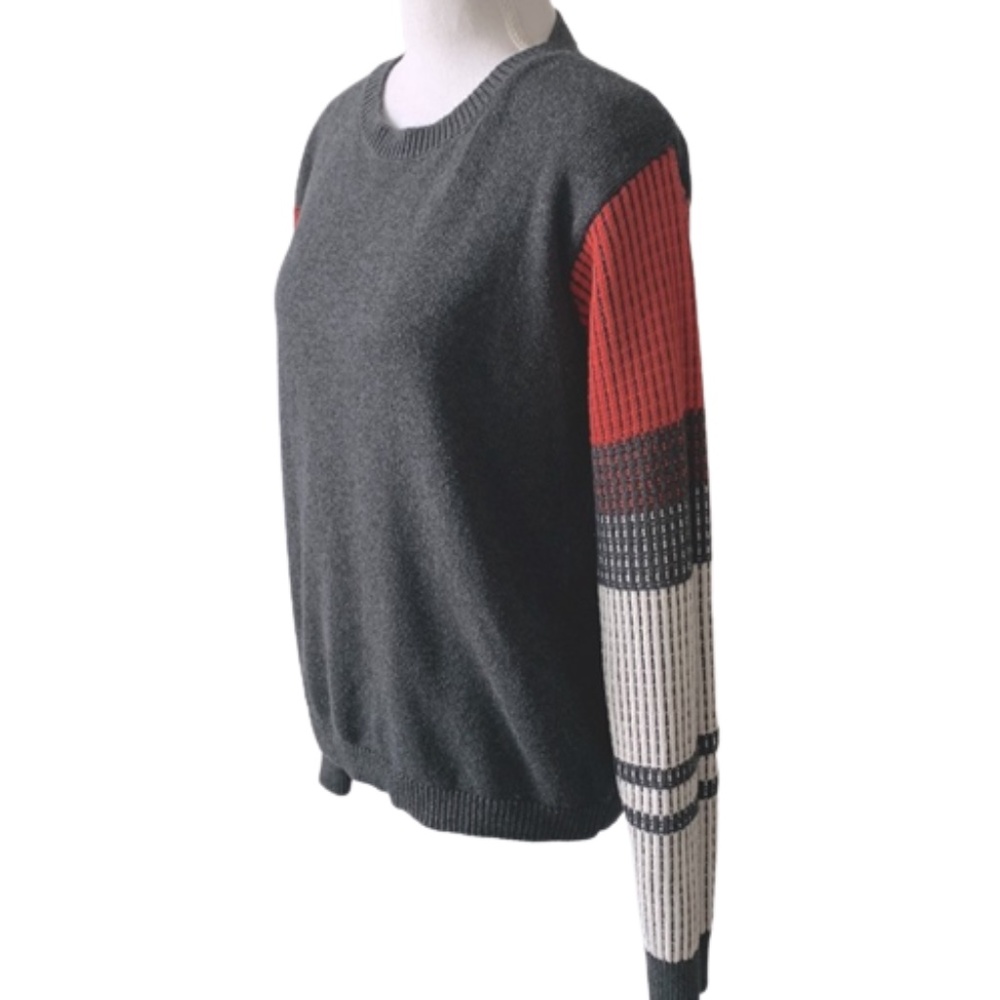 Cable Stitch Women's Contrast-Sleeve Cotton Sweater Size M